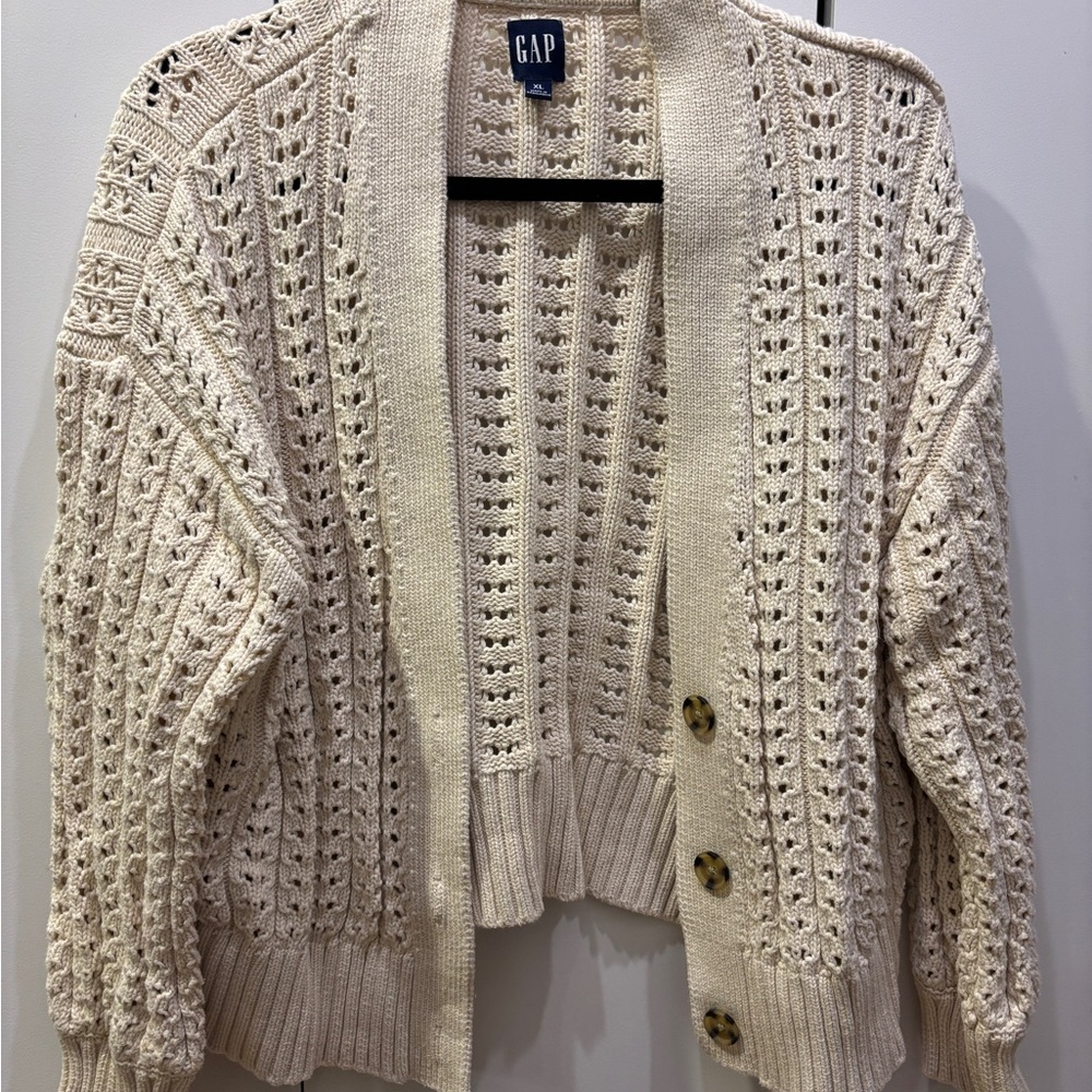 GAP Women's Cream Open-Knit Cardigan